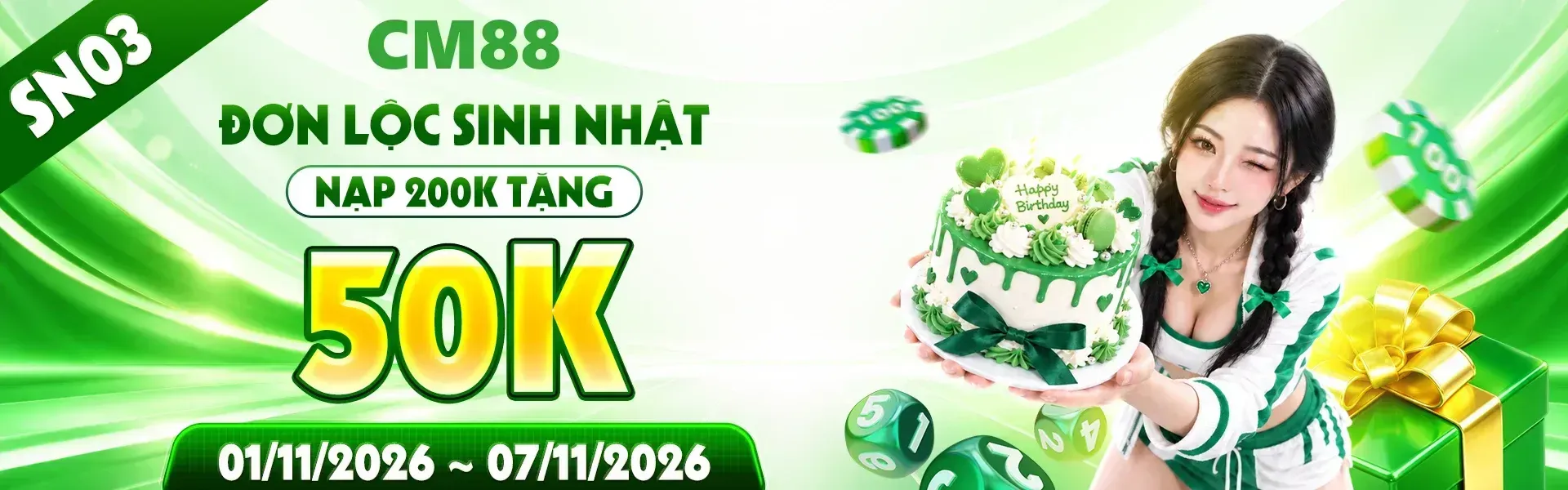 1. CM88 rộn ràng mừng tuổi mới cùng chương trình quà tặng dành cho hội viên. Hàng ngàn phần thưởng đã sẵn sàng, nhanh tay đăng ký tài khoản để tham gia.